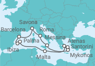 Itinerario del Crucero España, Malta, Grecia, Italia TI - Costa Cruceros