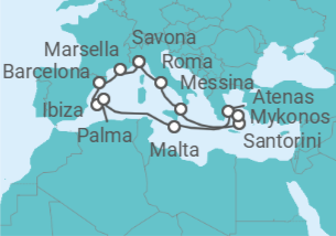Itinerario del Crucero Francia, España, Malta, Grecia, Italia TI - Costa Cruceros