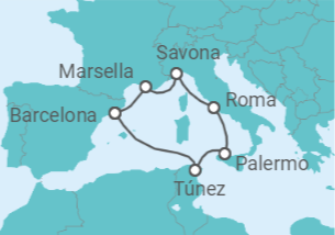 Itinerario del Crucero Túnez, Italia, Francia TI - Costa Cruceros