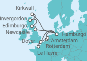 Itinerario del Crucero Reino Unido, Alemania, Francia, Holanda - Costa Cruceros