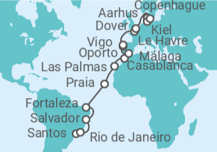 Itinerario del Crucero Desde Santos (São Paulo, Brasil) a Copenhague (Dinamarca) - Costa Cruceros