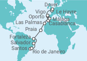 Itinerario del Crucero Desde Santos (São Paulo, Brasil) a Dover (Inglaterra) TI - Costa Cruceros