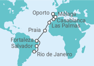 Itinerario del Crucero Brasil, Cabo Verde, España, Marruecos TI - Costa Cruceros