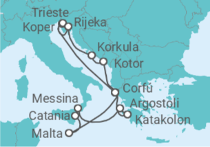 Itinerario del Crucero Malta, Italia, Grecia, Eslovenia, Montenegro TI - AIDA