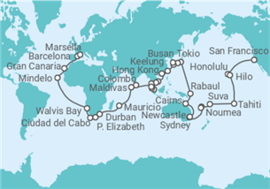 Itinerario del Crucero Vuelta al mundo - Costa Cruceros