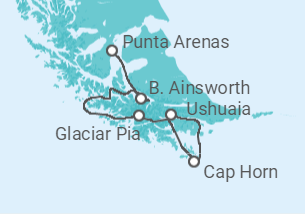 Itinerario del Crucero Fiordos de Tierra del Fuego - Australis