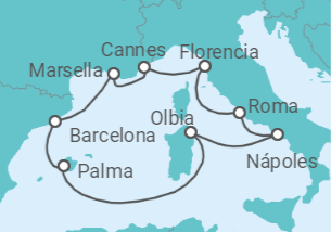 Itinerario del Crucero Italia, Francia, España - AIDA
