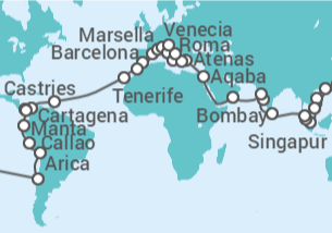 Itinerario del Crucero Vuelta al mundo 2022 - Costa Cruceros