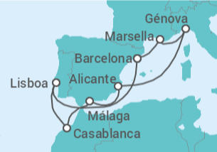 Itinerario del Crucero Italia, España, Marruecos, Portugal TI - MSC Cruceros