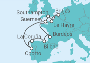 Itinerario del Crucero Bélgica, Francia, España, Portugal, Guernsey - NCL Norwegian Cruise Line
