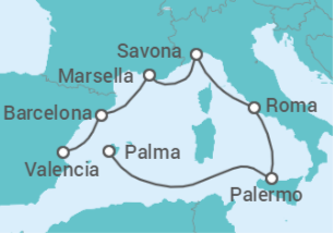 Itinerario del Crucero Italia, Francia, España - Costa Cruceros