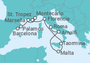 Itinerario del Crucero España, Francia, Mónaco, Italia, Malta - Oceania Cruises