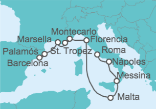 Itinerario del Crucero Italia, Malta, Mónaco, Francia, España - Oceania Cruises