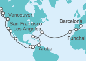 Itinerario del Crucero Desde Vancouver (Canadá) a Barcelona - Cunard