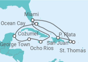 Itinerario del Crucero Jamaica, Islas Caimán, México, Estados Unidos (EE.UU.), Puerto Rico, Islas Vírgenes - EEUU - MSC Cruceros