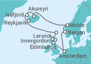 Itinerario del Crucero Noruega, Islandia, Reino Unido - Holland America Line
