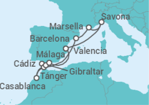 Itinerario del Crucero España, Marruecos, Gibraltar, Italia, Francia - Costa Cruceros