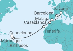 Itinerario del Crucero Italia, España, Marruecos, Barbados, Martinica - Costa Cruceros