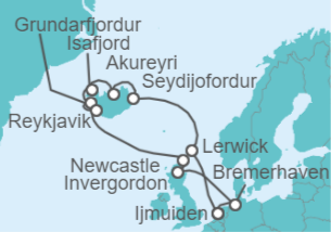Itinerario del Crucero Leyendas de Islandia - Costa Cruceros