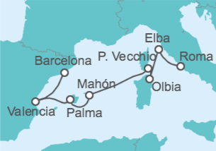 Itinerario del Crucero Italia, España - Azamara