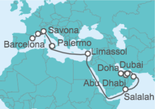 Itinerario del Crucero Desde Barcelona a Dubai (EAU) - Costa Cruceros