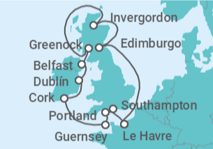 Itinerario del Crucero Guernsey, Irlanda, Reino Unido, Francia - Princess Cruises