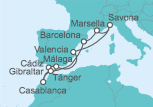 Itinerario del Crucero Italia, Francia, España, Gibraltar, Marruecos - Costa Cruceros