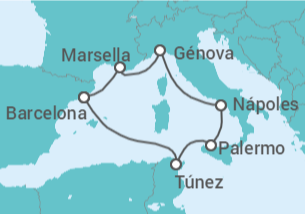 Itinerario del Crucero Túnez, Italia, Francia - MSC Cruceros