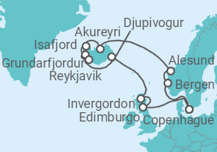 Itinerario del Crucero Noruega, Islandia, Reino Unido - Holland America Line