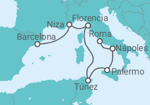 Itinerario del Crucero Francia, Italia, Túnez - Holland America Line