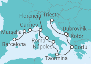 Itinerario del Crucero Tapiz del Mediterráneo - Holland America Line