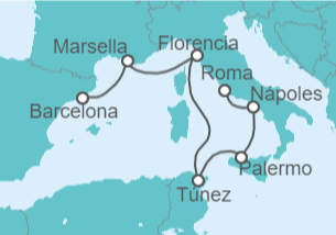 Itinerario del Crucero Italia, Túnez, Francia - Holland America Line