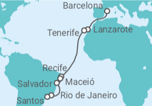 Itinerario del Crucero España, Brasil - Costa Cruceros