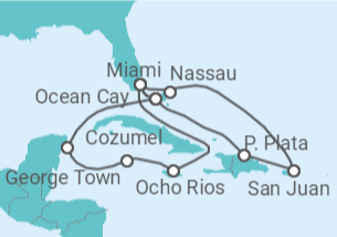 Itinerario del Crucero Bahamas, Puerto Rico, Estados Unidos (EE.UU.), Jamaica, Islas Caimán, México - MSC Cruceros