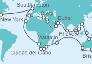 Itinerario del Crucero Vuelta al mundo - Cunard