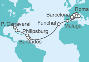 Itinerario del Crucero Desde Civitavecchia (Roma) a Cabo Cañaveral (Orlando) - MSC Cruceros