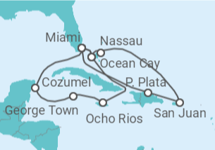 Itinerario del Crucero Bahamas, Puerto Rico, Estados Unidos (EE.UU.), Jamaica, Islas Caimán, México - MSC Cruceros