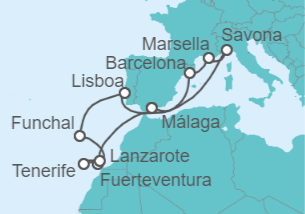 Itinerario del Crucero Italia, Francia, España, Portugal - Costa Cruceros