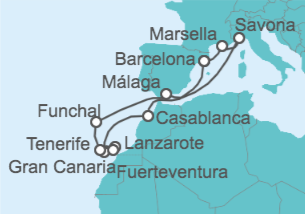 Itinerario del Crucero Islas Canarias - Costa Cruceros