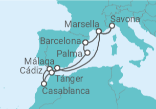 Itinerario del Crucero Francia, Italia, España, Marruecos - Costa Cruceros