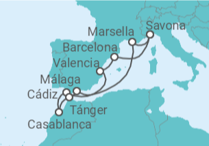 Itinerario del Crucero Francia, España, Marruecos - Costa Cruceros