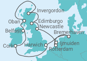 Itinerario del Crucero Holanda, Reino Unido, Irlanda - Costa Cruceros