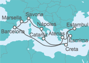 Itinerario del Crucero Italia, Grecia, Turquía, España, Francia - Costa Cruceros