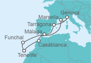 Itinerario del Crucero Portugal, España, Francia, Italia, Marruecos - MSC Cruceros