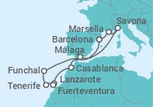 Itinerario del Crucero Francia, España, Marruecos, Portugal - Costa Cruceros