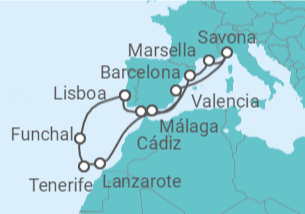 Itinerario del Crucero España, Francia, Italia, Portugal - Costa Cruceros