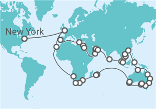 Itinerario del Crucero Vuelta al mundo 2023 Cunard - Cunard