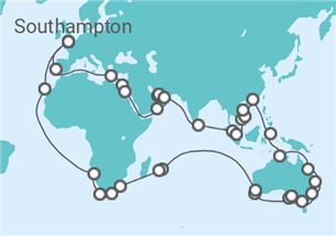 Itinerario del Crucero Vuelta al mundo 2023 Cunard - Cunard