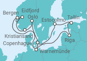 Itinerario del Crucero Alemania, Noruega, Dinamarca, Letonia, Estonia, Suecia TI - MSC Cruceros