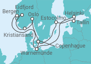 Itinerario del Crucero Alemania, Noruega, Dinamarca, Finlandia, Estonia, Suecia TI - MSC Cruceros